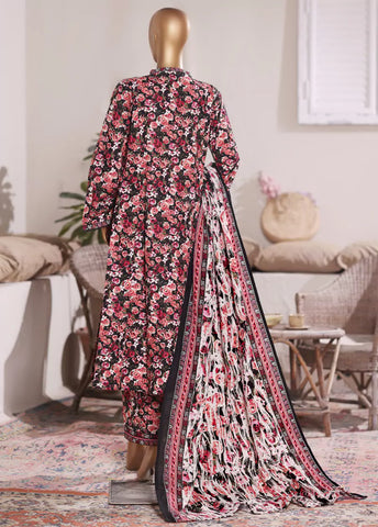 3 Piece Printed MultiColor Khaddar Frock with Trouser & Dupatta