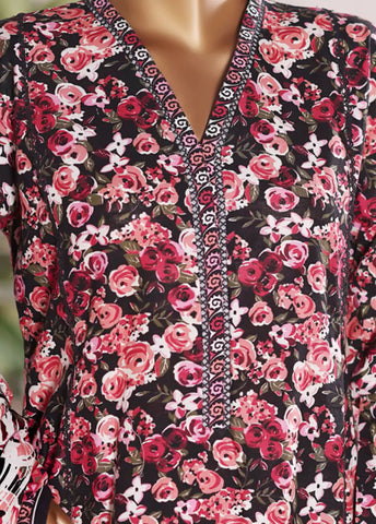 3 Piece Printed MultiColor Khaddar Frock with Trouser & Dupatta