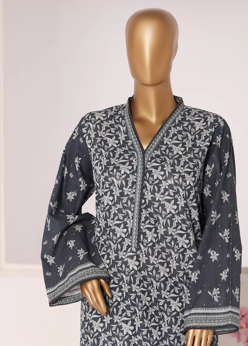 2 Piece Printed Grey Khaddar Shirt & Trouser