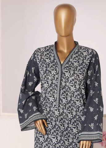2 Piece Printed Grey Khaddar Shirt & Trouser