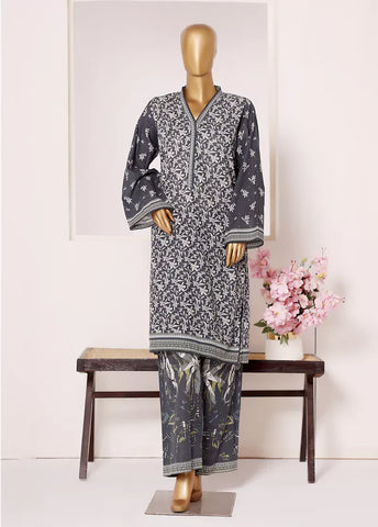 2 Piece Printed Grey Khaddar Shirt & Trouser