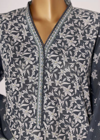 2 Piece Printed Grey Khaddar Shirt & Trouser