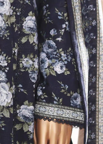 3 Piece Printed Black Khaddar Frock with Trouser & Dupatta