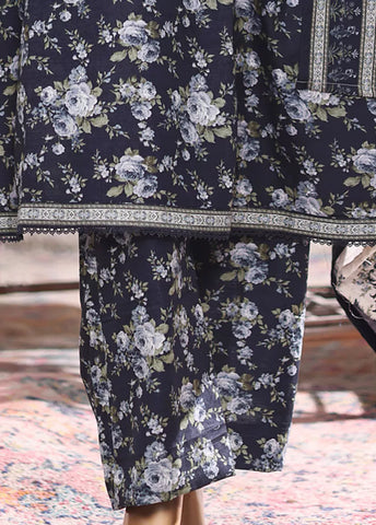 3 Piece Printed Black Khaddar Frock with Trouser & Dupatta