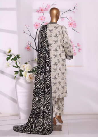 3 Piece Embroidered Off White Khaddar Shirt with Trouser & Dupatta