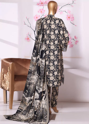 3 Piece Embroidered Black & Beige Khaddar Shirt with Trouser & Dupatta