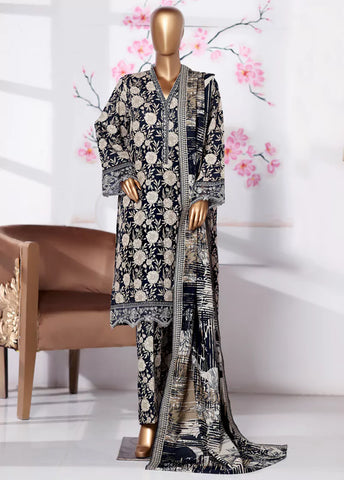 3 Piece Embroidered Black & Beige Khaddar Shirt with Trouser & Dupatta