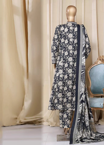 3 Piece Printed Black & Beige Khaddar Frock with Trouser & Dupatta