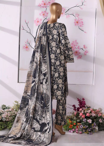 3 Piece Printed Black & Beige Khaddar Shirt with Trouser & Dupatta