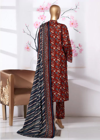 3 Piece Embroidered Maroon Khaddar Shirt with Trouser & Dupatta