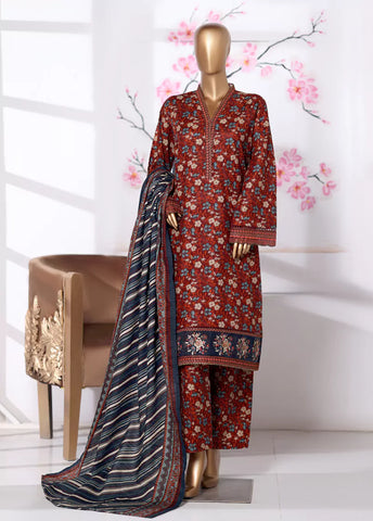 3 Piece Embroidered Maroon Khaddar Shirt with Trouser & Dupatta