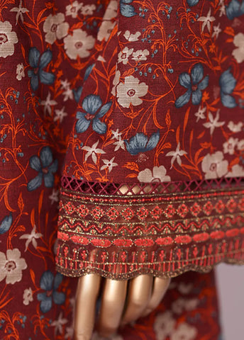 3 Piece Embroidered Maroon Khaddar Shirt with Trouser & Dupatta