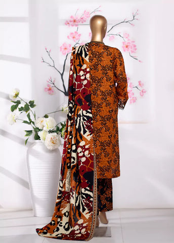 3 Piece Embroidered Orange Khaddar Shirt with Trouser & Dupatta