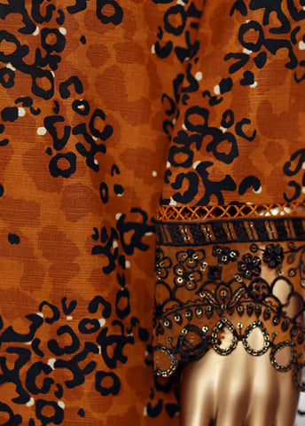 3 Piece Embroidered Orange Khaddar Shirt with Trouser & Dupatta