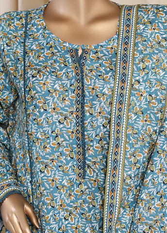 3 Piece Printed MultiColor Khaddar Frock with Trouser & Dupatta