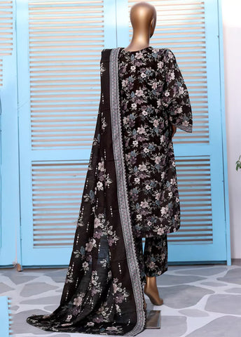 3 Piece Printed Black Khaddar Shirt with Trouser & Dupatta