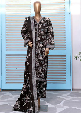 3 Piece Printed Black Khaddar Shirt with Trouser & Dupatta
