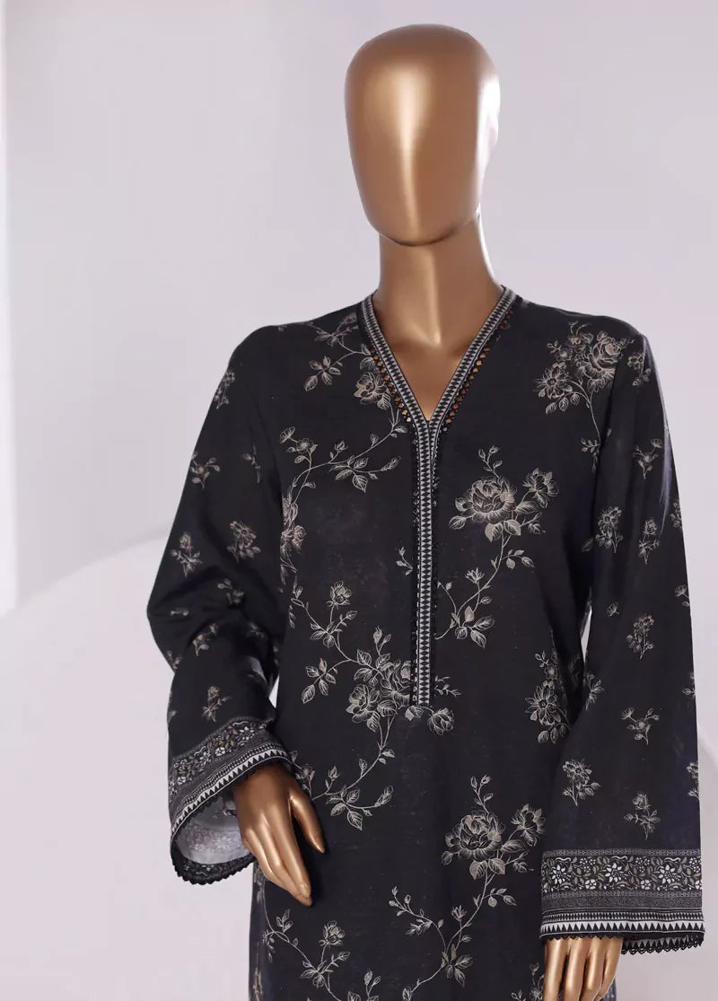 2 Piece Printed Black Khaddar Shirt & Trouser