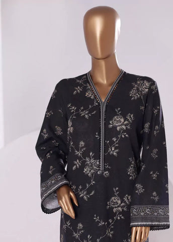 2 Piece Printed Black Khaddar Shirt & Trouser