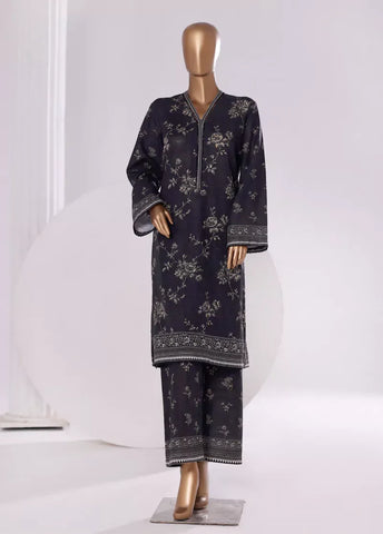 2 Piece Printed Black Khaddar Shirt & Trouser
