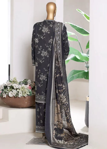 3 Piece Printed Black Khaddar Shirt with Trouser & Dupatta