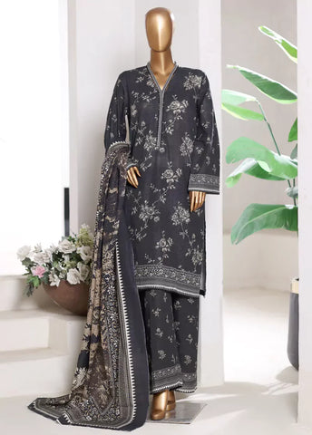 3 Piece Printed Black Khaddar Shirt with Trouser & Dupatta