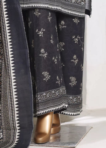 3 Piece Printed Black Khaddar Shirt with Trouser & Dupatta