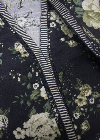 3 Piece Printed Black Khaddar Frock with Trouser & Dupatta