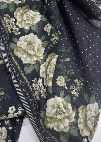 3 Piece Printed Black Khaddar Frock with Trouser & Dupatta