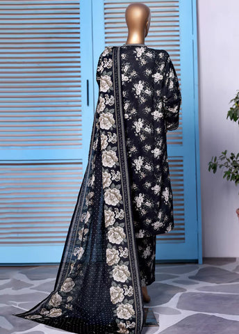 3 Piece Printed Black Khaddar Shirt with Trouser & Dupatta