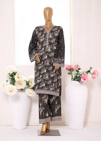 2 Piece Printed Charcoal Khaddar Shirt & Trouser