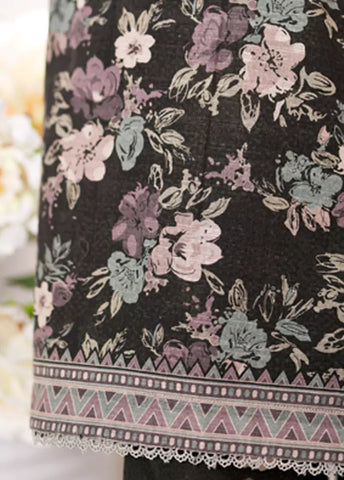 2 Piece Printed Charcoal Khaddar Shirt & Trouser