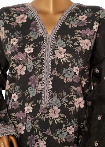 2 Piece Printed Charcoal Khaddar Shirt & Trouser