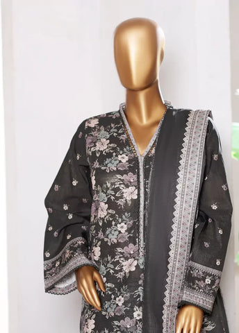3 Piece Printed Black Khaddar Shirt with Trouser & Dupatta