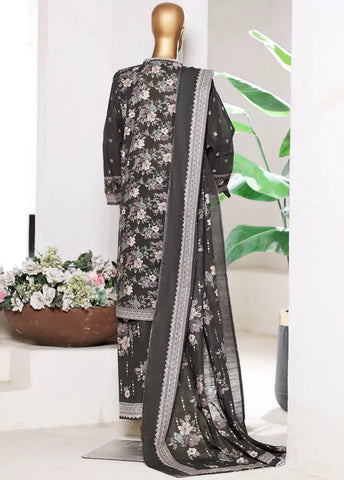 3 Piece Printed Black Khaddar Shirt with Trouser & Dupatta