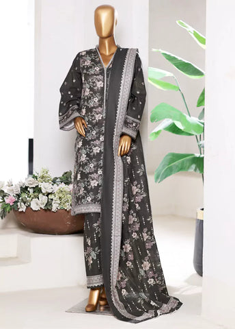 3 Piece Printed Black Khaddar Shirt with Trouser & Dupatta