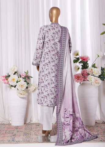 3 Piece Printed Grey & Lilac Khaddar Shirt with Trouser & Dupatta