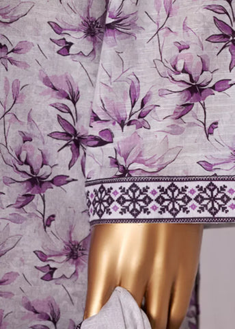 3 Piece Printed Grey & Lilac Khaddar Shirt with Trouser & Dupatta