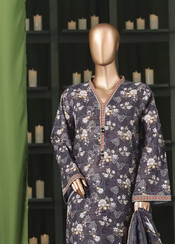 3 Piece Printed Purple Khaddar Shirt with Trouser & Dupatta