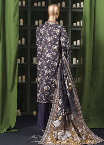 3 Piece Printed Purple Khaddar Shirt with Trouser & Dupatta