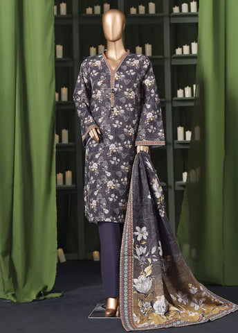 3 Piece Printed Purple Khaddar Shirt with Trouser & Dupatta