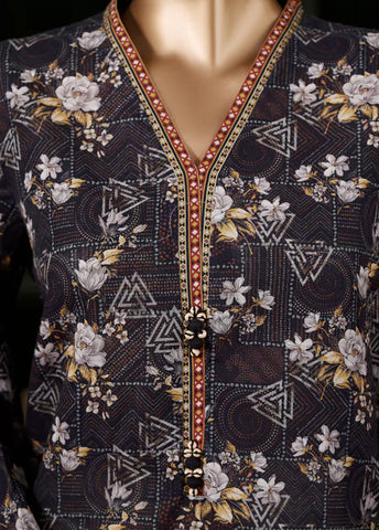 3 Piece Printed Purple Khaddar Shirt with Trouser & Dupatta