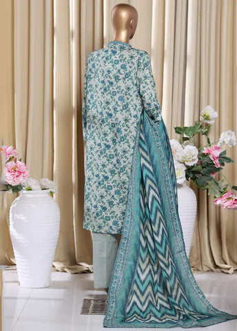 3 Piece Printed Blue Khaddar Shirt with Trouser & Dupatta