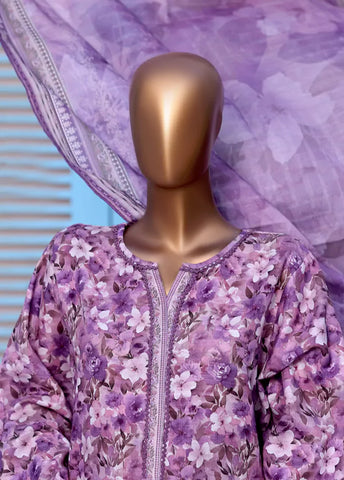 3 Piece Printed Lilac Khaddar Shirt with Trouser & Dupatta