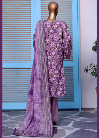 3 Piece Printed Lilac Khaddar Shirt with Trouser & Dupatta