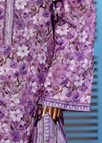 3 Piece Printed Lilac Khaddar Shirt with Trouser & Dupatta