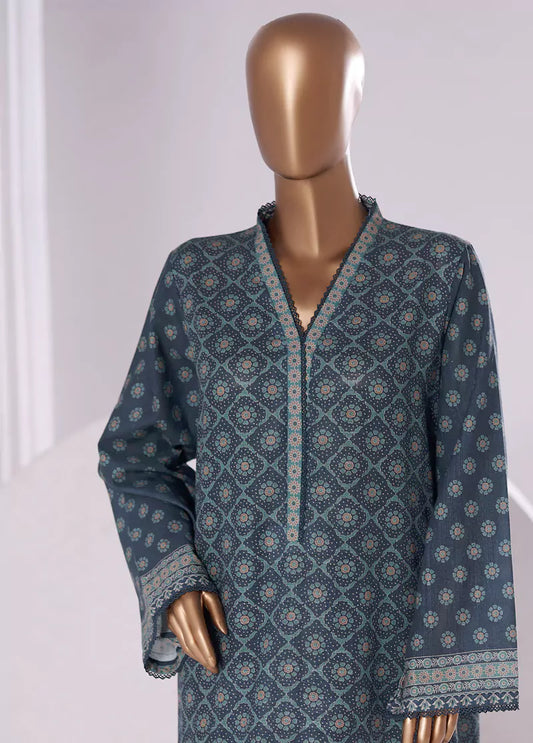 2 Piece Printed Teal Khaddar Shirt & Trouser