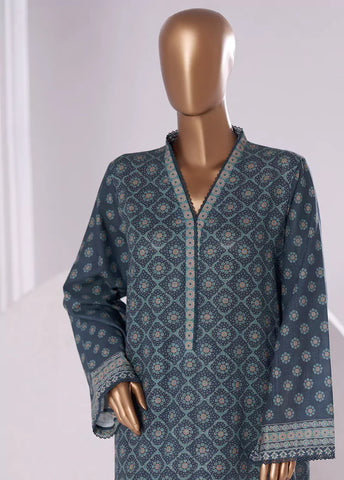 2 Piece Printed Teal Khaddar Shirt & Trouser