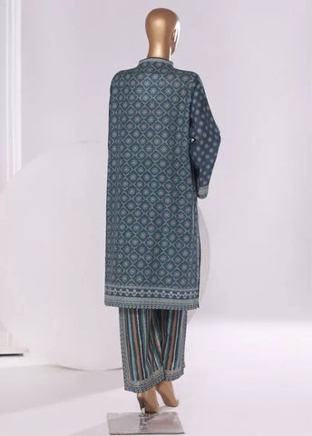 2 Piece Printed Teal Khaddar Shirt & Trouser