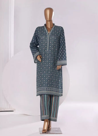 2 Piece Printed Teal Khaddar Shirt & Trouser